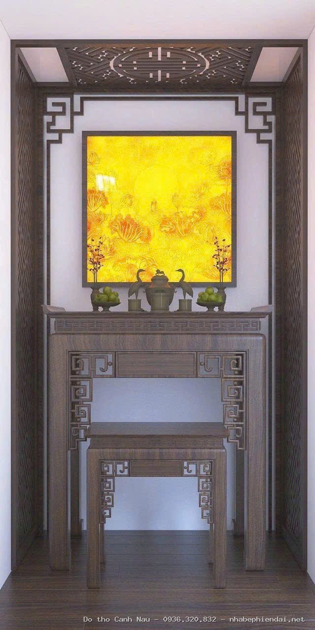 Phòng thờ gỗ sồi sen chạm Thiên An - Kho bàn thờ hiện đại